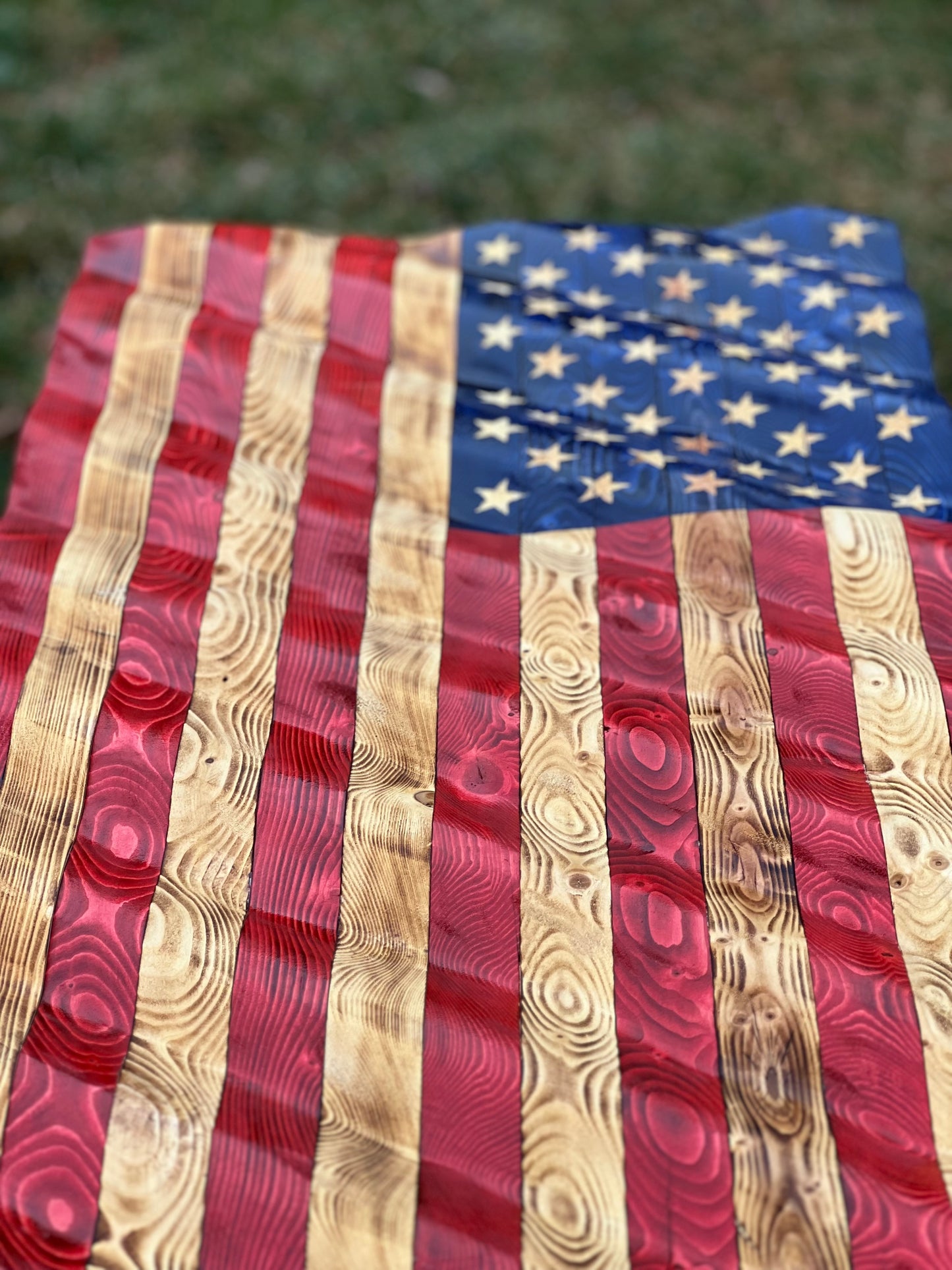 Rustic Wavy Wooden American Flag