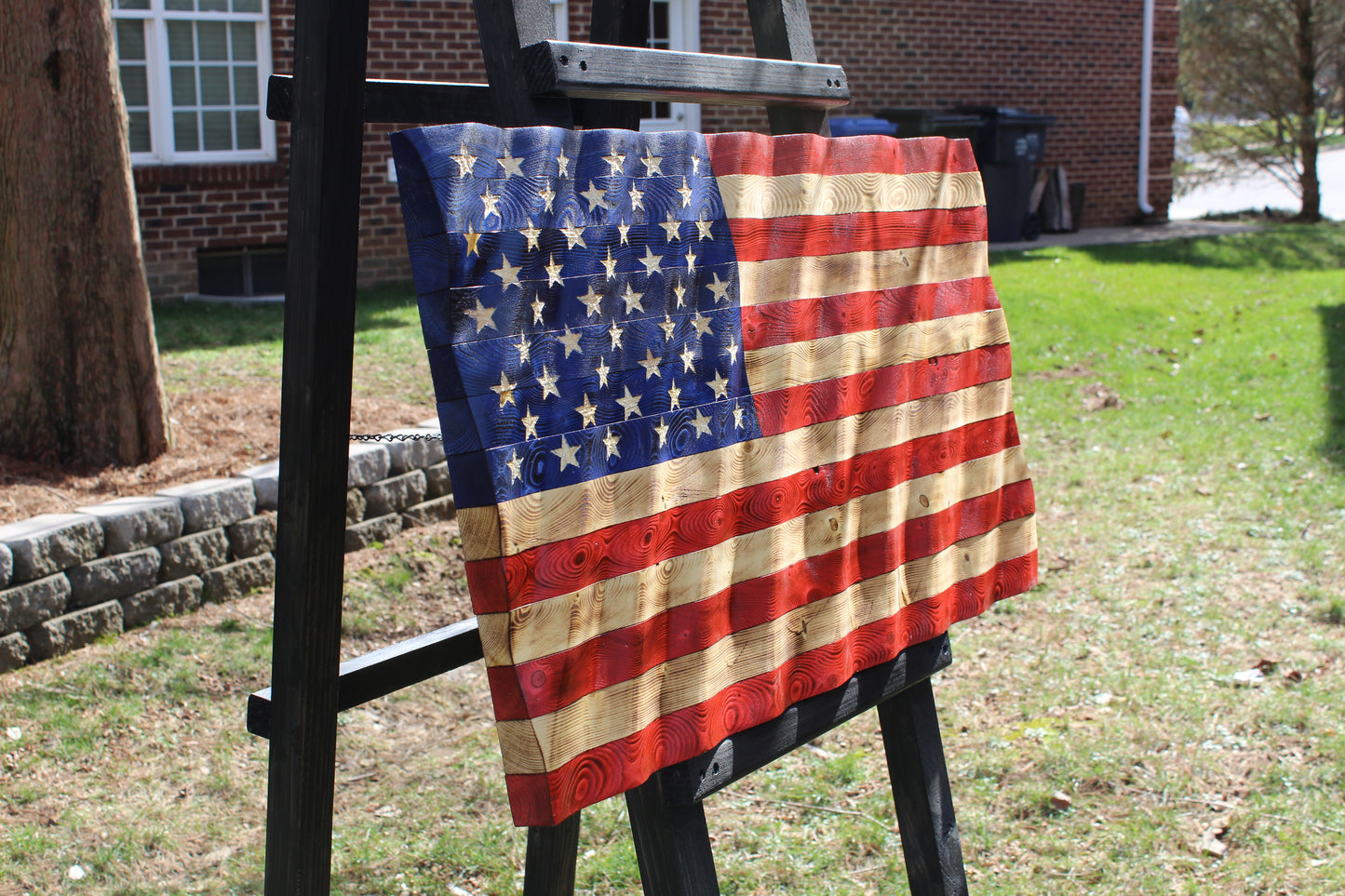 Rustic Wavy Wooden American Flag