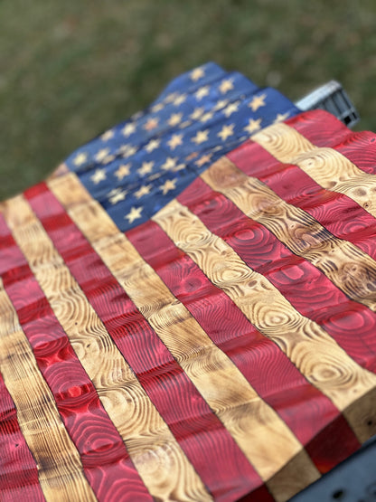 Rustic Wavy Wooden American Flag