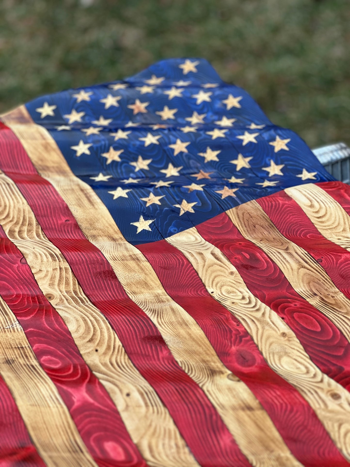 Rustic Wavy Wooden American Flag