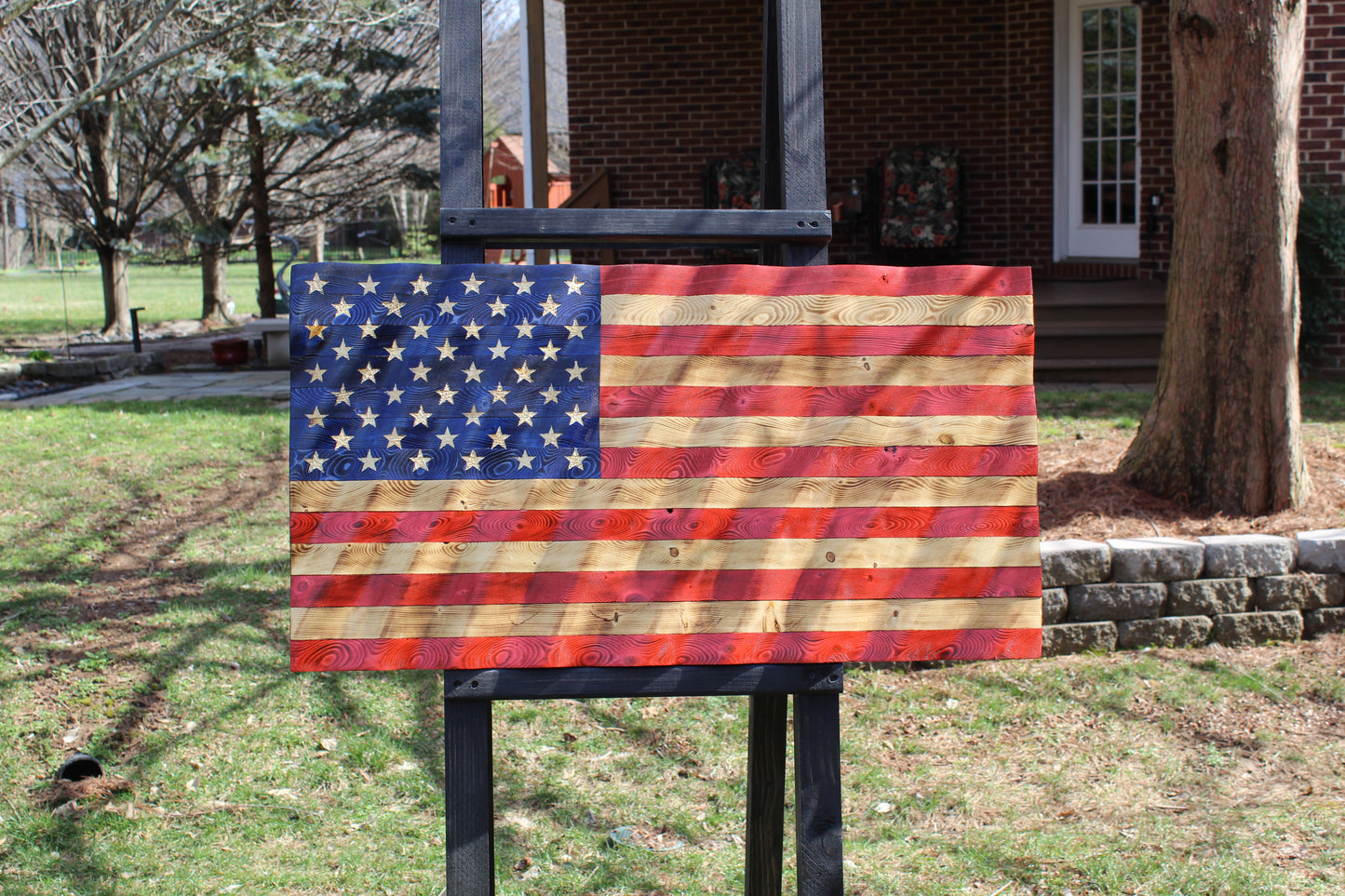 Rustic Wavy Wooden American Flag