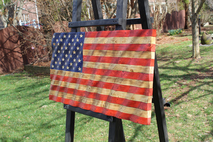 Rustic Wavy Wooden American Flag