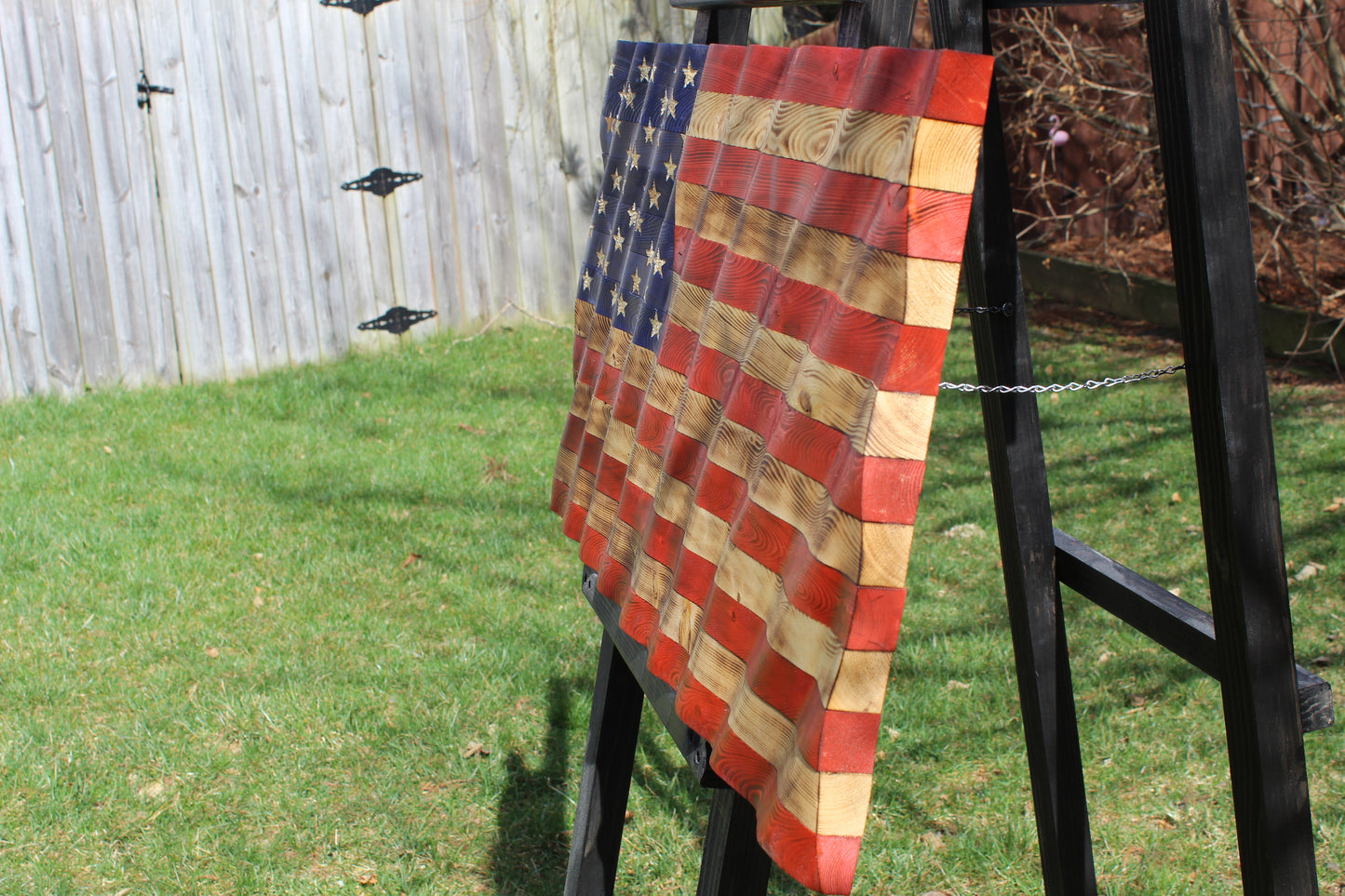 Rustic Wavy Wooden American Flag