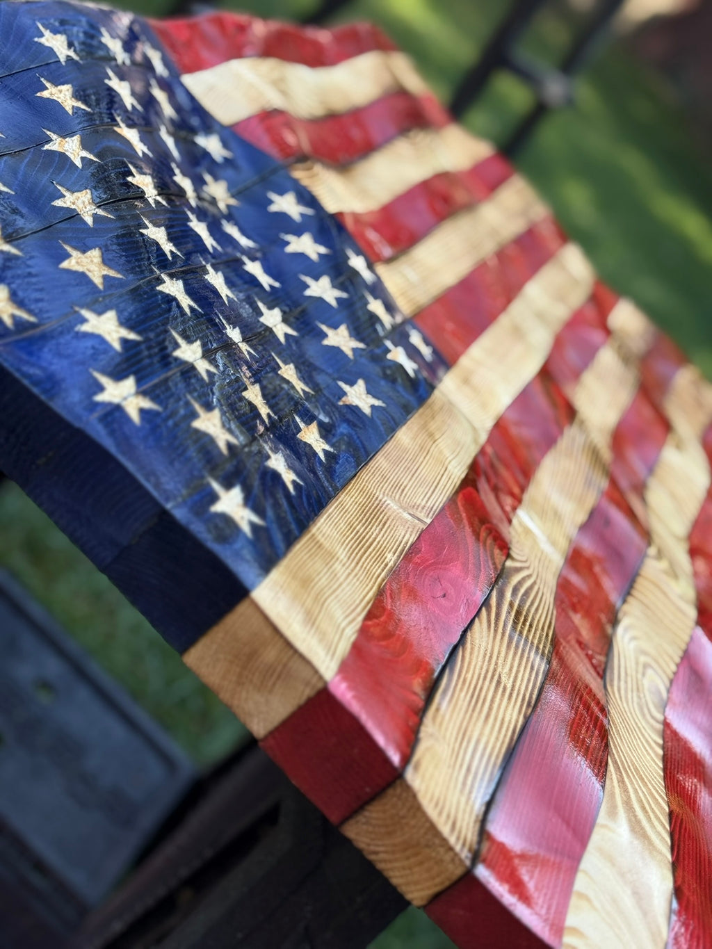 Rustic Wavy Wooden American Flag