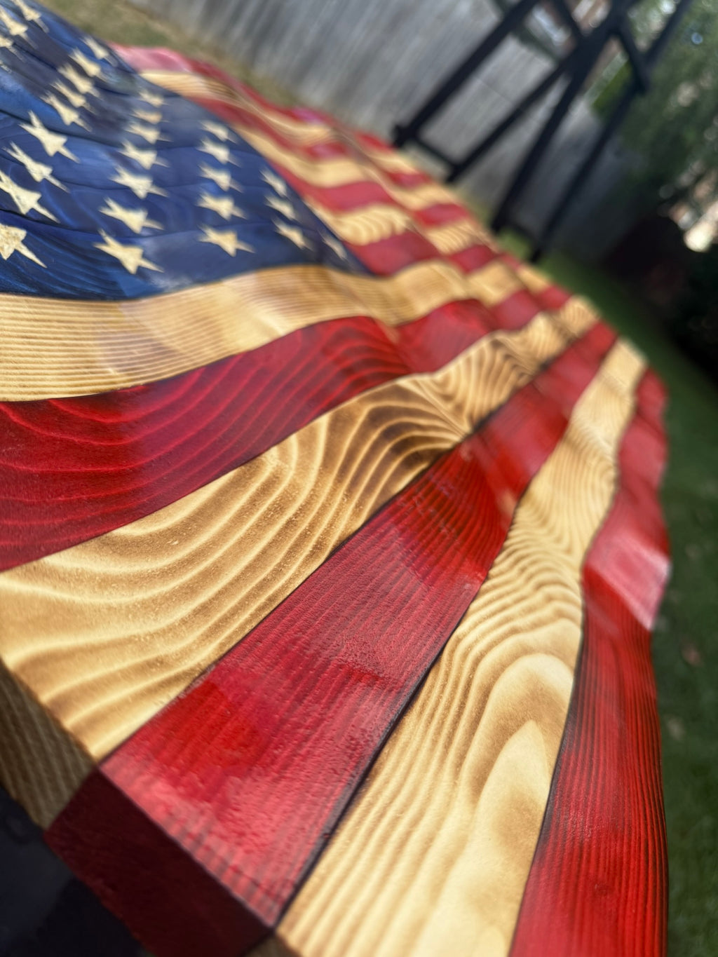 Rustic Wavy Wooden American Flag