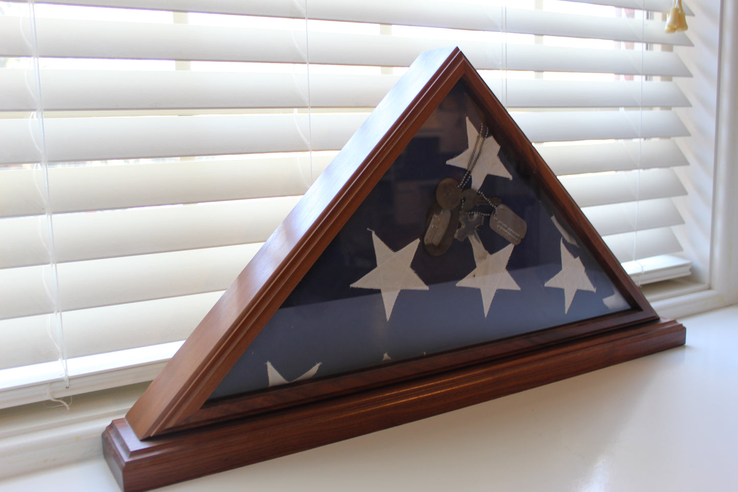 Hard Wood Military Flag Display Case With Base