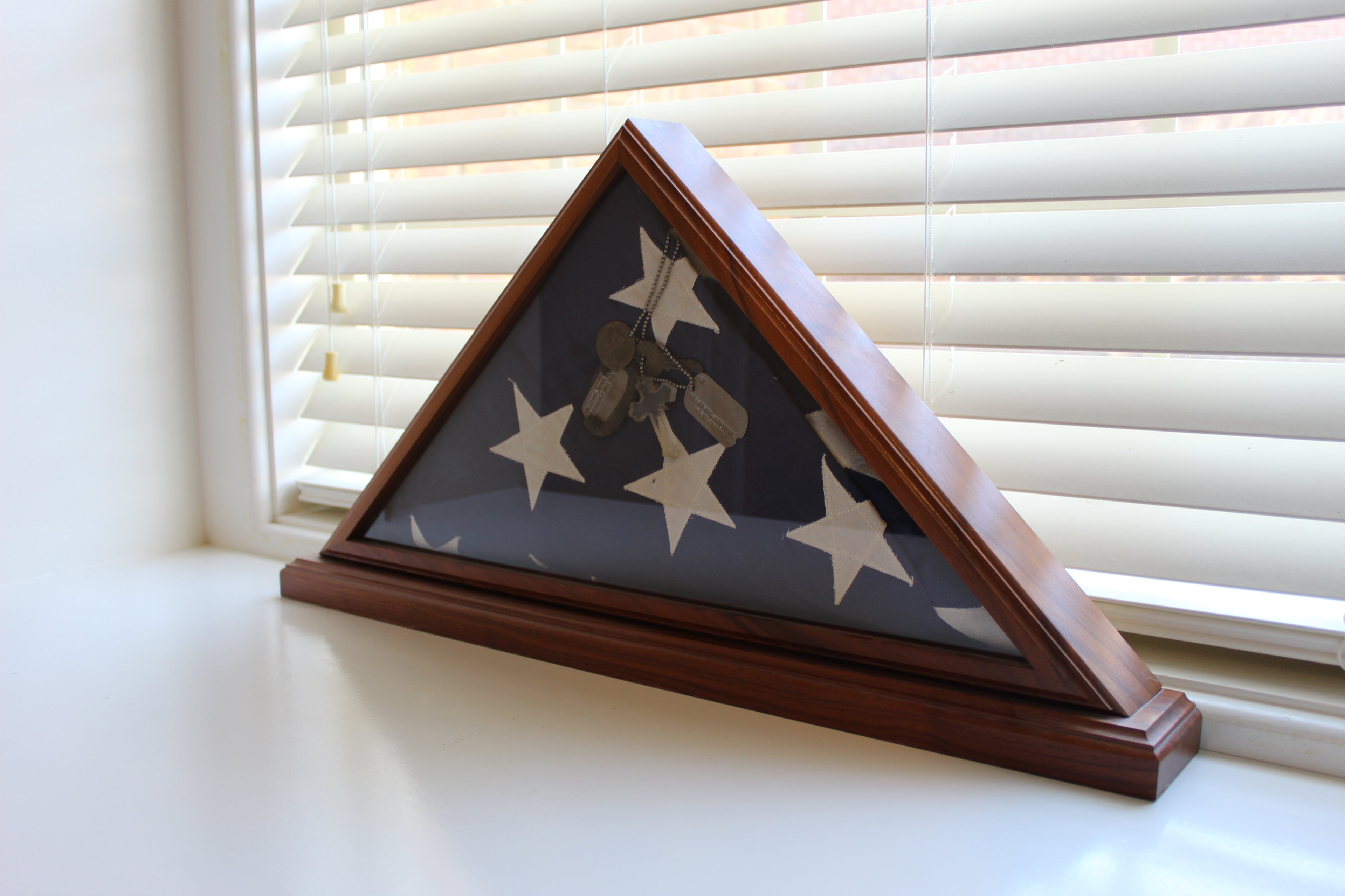 Hard Wood Military Flag Display Case With Base