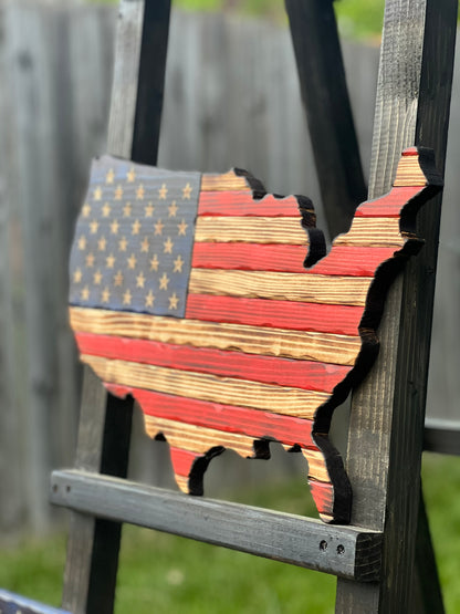 Rustic Wooden USA Outline Flag