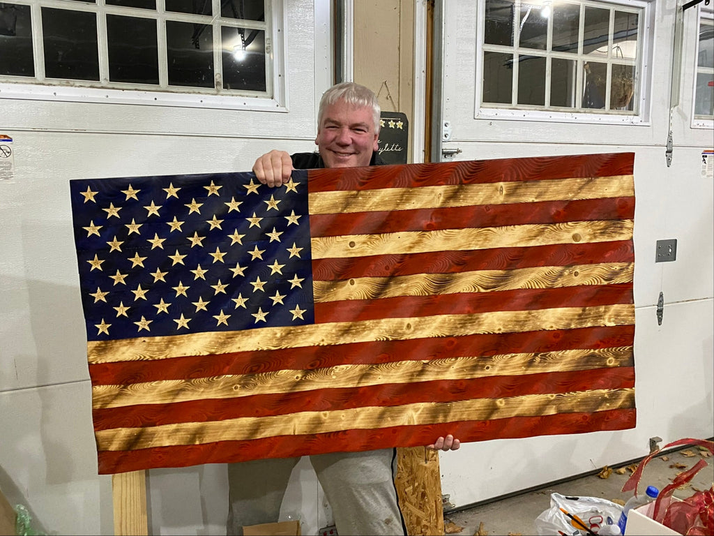 Rustic Wavy Wooden American Flag