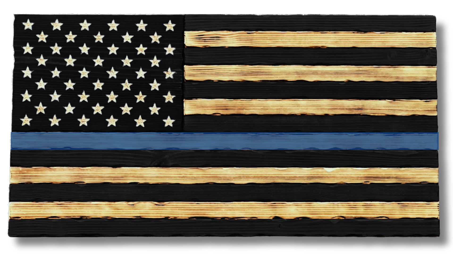 Rustic Wooden Thin Blue Line Police Flag