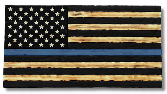 Rustic Wooden Thin Blue Line Police Flag