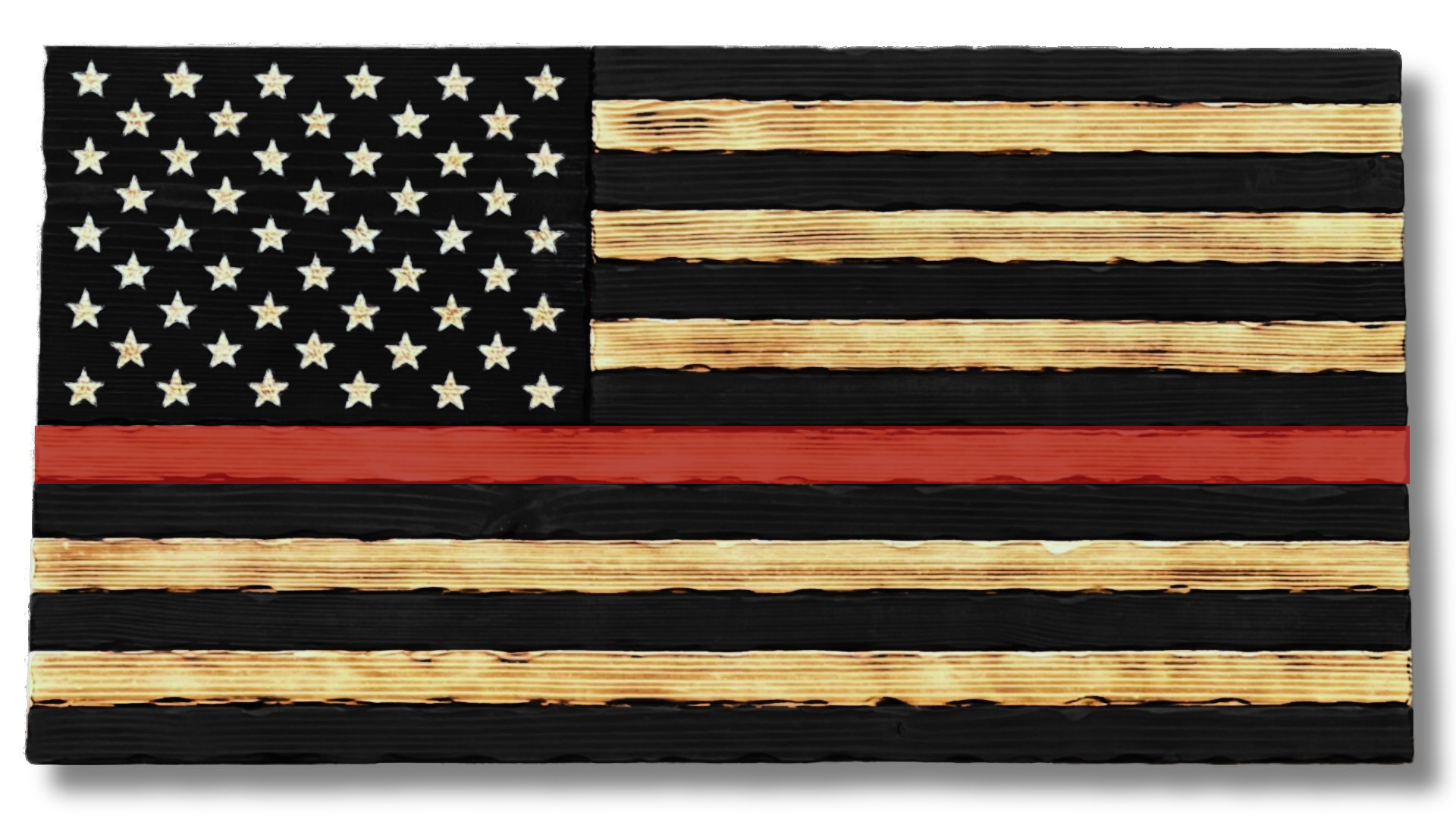 Rustic Wooden Thin Red Line Fire Fighter Flag