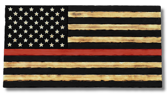 Rustic Wooden Thin Red Line Fire Fighter Flag