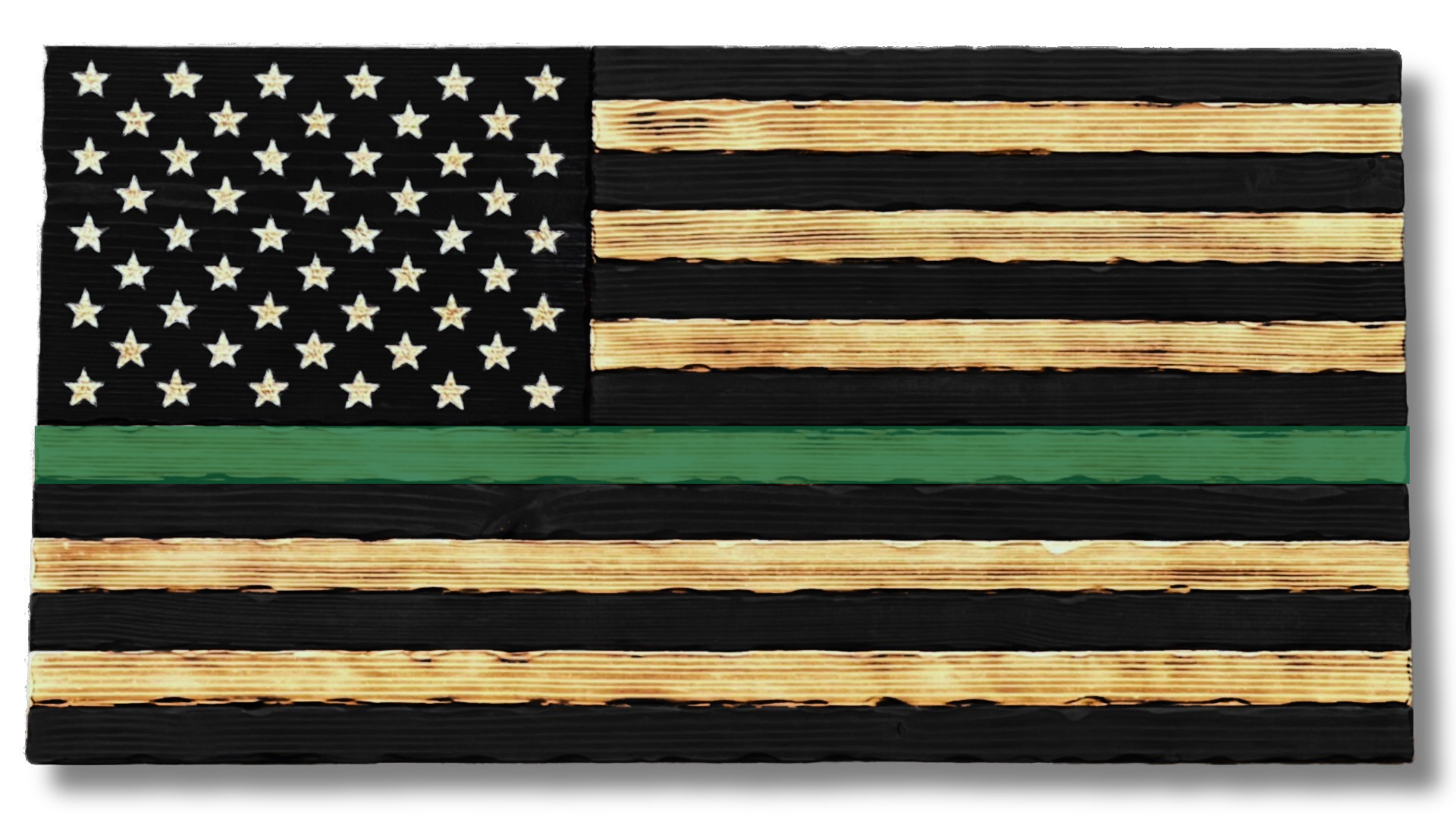 Rustic Wooden Thin Green Line Military Flag