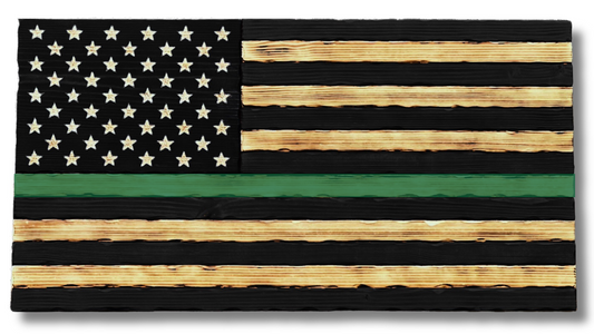 Rustic Wooden Thin Green Line Military Flag