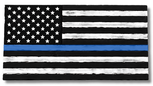 Wooden Thin Blue Line Police Flag