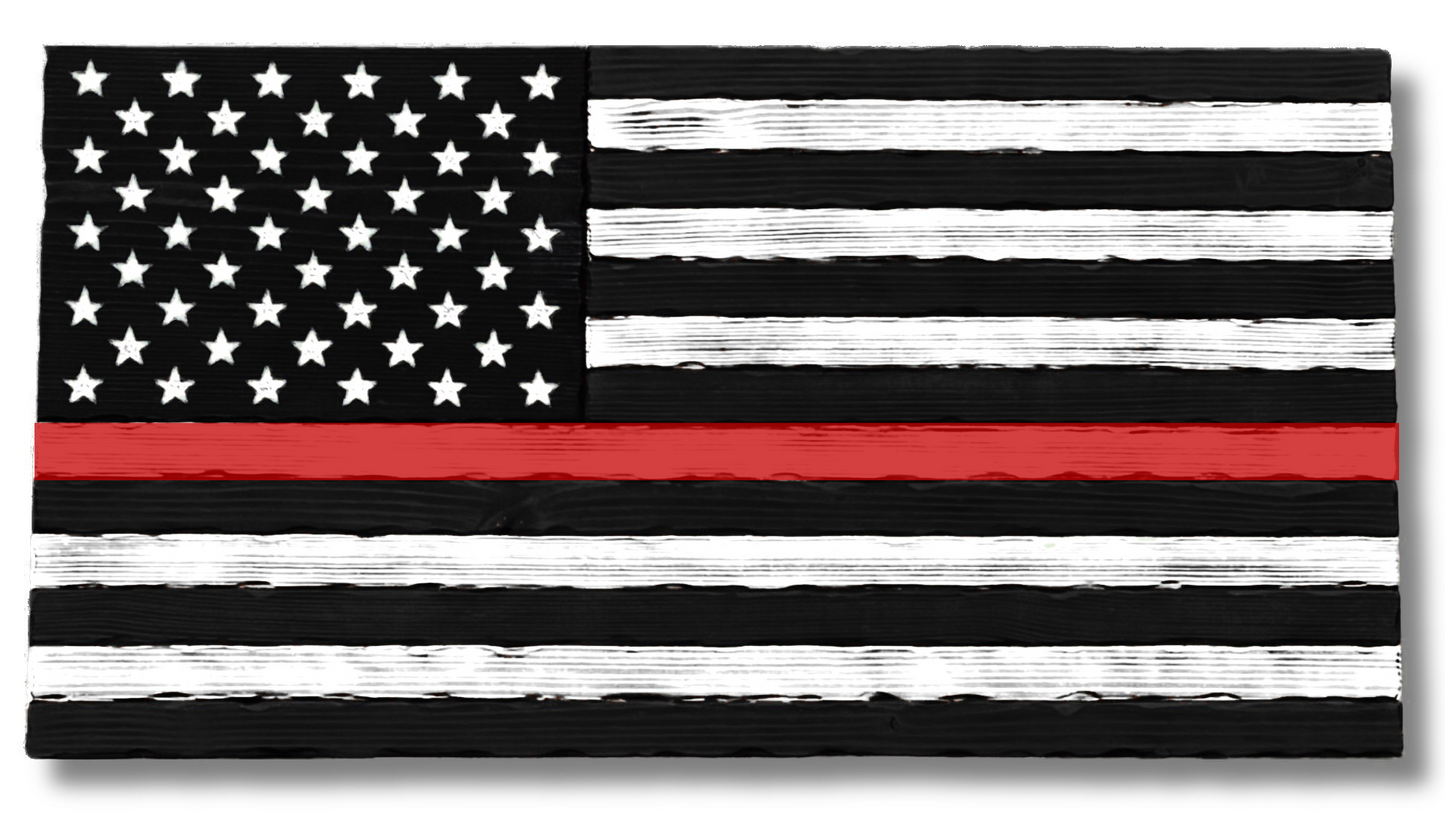 Wooden Thin Red Line Fire Fighter Flag