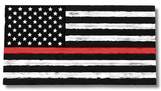 Wooden Thin Red Line Fire Fighter Flag