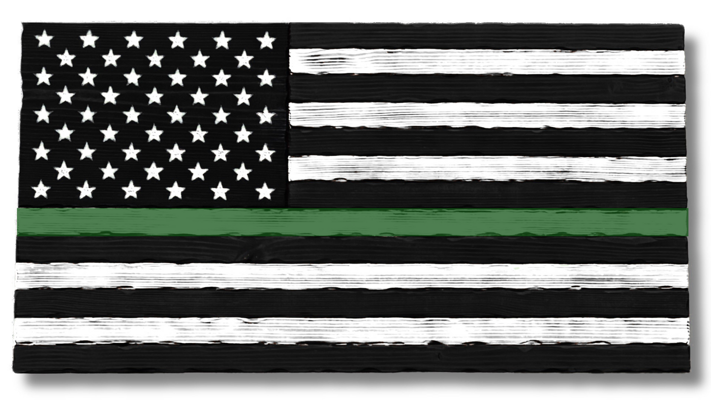 Wooden Thin Green Line Military Flag