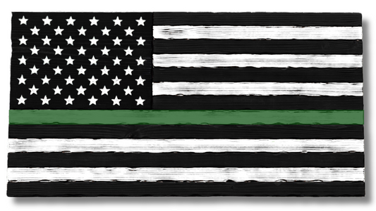 Wooden Thin Green Line Military Flag