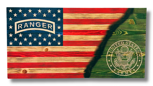 Rustic Wooden Army Ranger Flag